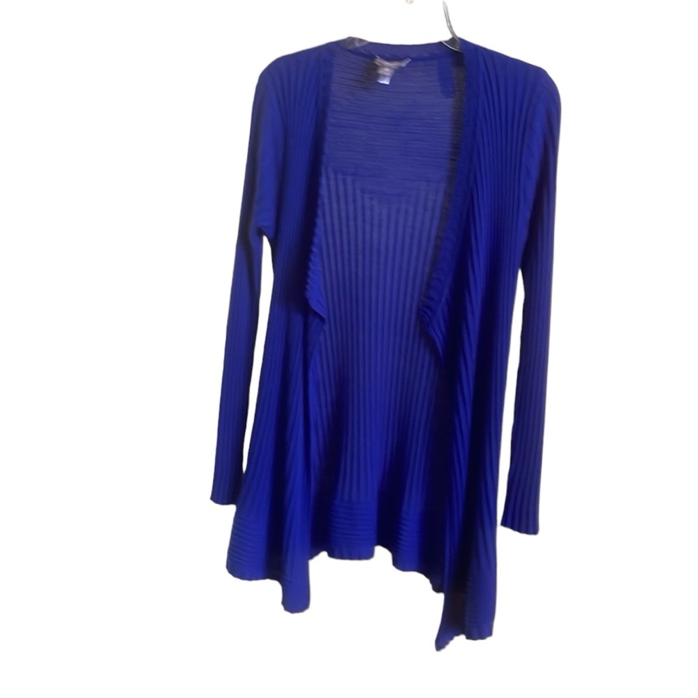Chico’s Cobalt Blue Offset Asymmetrical Cardigan Ribbed Sweater Size XS